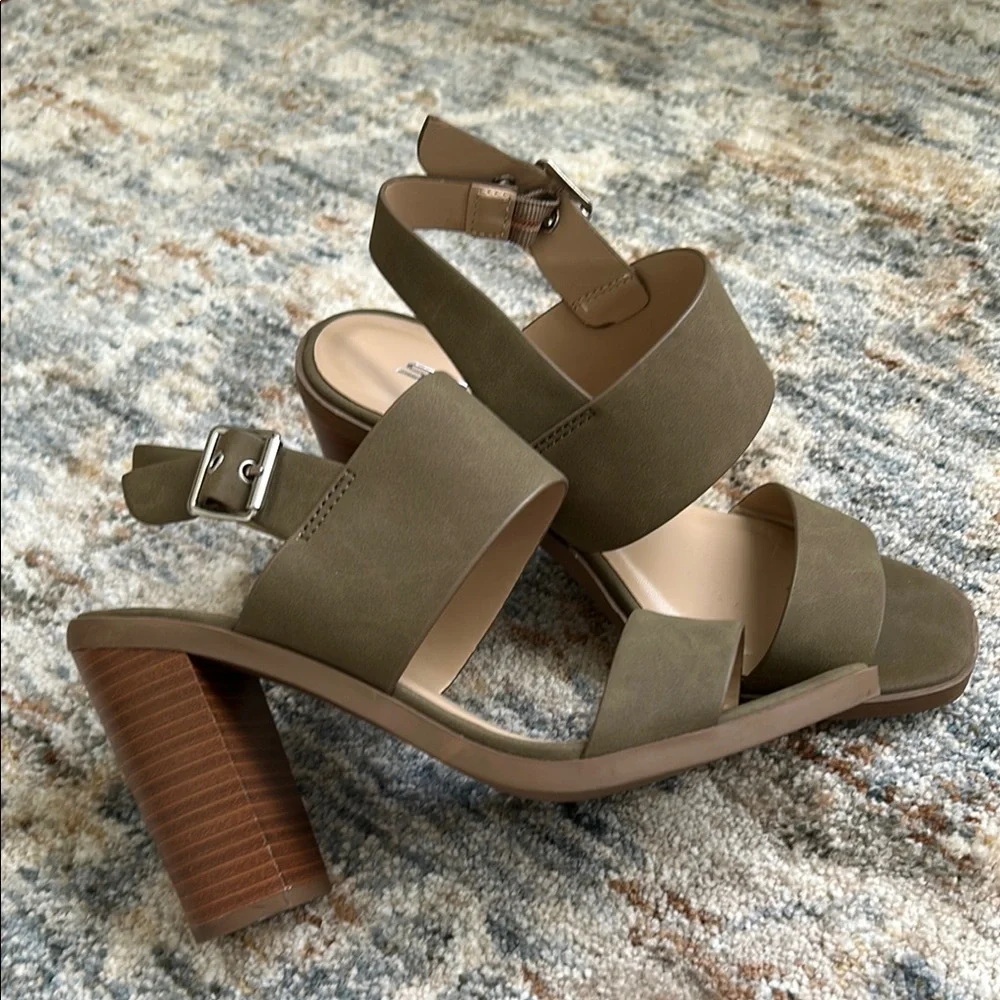 Soda Green and Brown Heels with Block Design